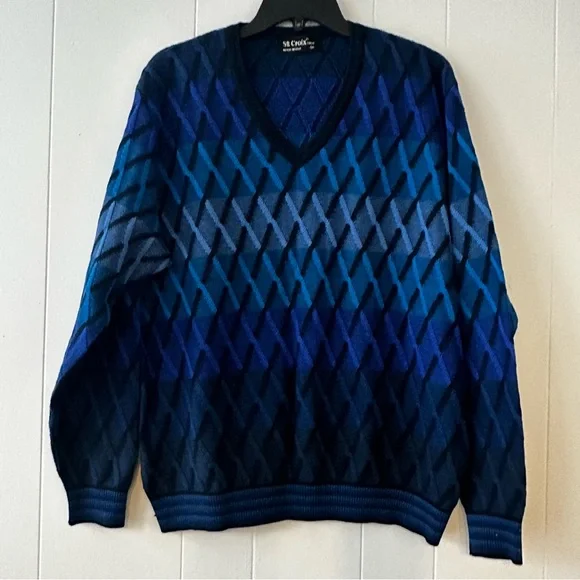 Vintage St. Croix Knits Sweater M diamondjacquard black blue 80s 90s Y2K